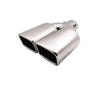 Exhaust Tip 1Piece Universal Double Outlet Exhaust Pipe Tip Nozzle Rear Muffler Stainless Steel Square Mouth Inlet 60mm Tailpipe(Silver Straight)