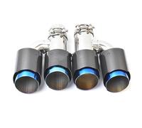 Exhaust Tip 2PCS Universal Stainless Steel Burnt Blue Exhaust Pipe Universal Auto Tip Double Muffler Tip H Style Dual Glossy Carbon Fiber Tail Throat(60-101MM)