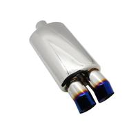 Exhaust Tip Exhaust Systems Muffler Pipe Drum Universal Stainless Burned Blue Silver Silencer Double Export 63MM 76MM Car Accessories Tail Pipe(BendBlue76mm)