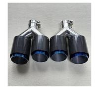 Exhaust Tip Tailpipe 2 Piece Y Pipe Dual Tips Car Universal Glossy Carbon Fiber Blue Stainless Double Exit Exhaust Pipes Muffler Tailpipe(ID 80mm-OD 89mm)