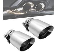 Exhaust Tips, 170 mm Stainless Steel Car Exhaust with Double-Walled Polished Design Car Exhaust Tip with 102 mm Air Outlet Slant Cut Muffler Tip for 63 mm Tailpipes (Silver, 2 Pieces)