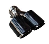 Exhaust Tips Muffler Double Outlet Exhaust Pipe Glossy Carbon Twill Car Muffler Tip Universal Stainless Steel Modified 1Piece(ID 86MM-OD 114MM)