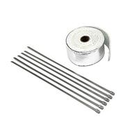 Exhaust Wrap Motorcycle, Exhaust Tape 5cm*5M 10M 15M Ti/Black Exhaust Heat Wrap Roll For Motorcycle Fiberglass Heat Shield Tape With Stainless Ties(15 Silver)