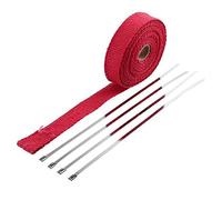 Exhaust Wrap Motorcycle, Exhaust Tape 5m*2.5cm Motorcycle Exhaust Wrap Pipe Header Heat Wrap Turbo Heat Exhaust Thermal Wrap Tape Titanium With Stainless Steel Ties(Red)