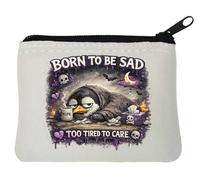 Exhausted Penguin Feeling Sad Neoprene Coin Purse Pouch 10x11cm White