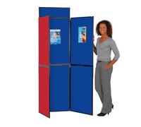 Exhibition 6 Panel Folding Display Kit | Double-Sided Royal Blue - Cherry Red | with a Clip on Header | Black Plastic Frame - Ideal for Office, School Displays, Church