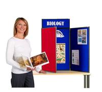Exhibition Display Panel Kit with a Clip on Header | Double-Sided Cherry Red/Royal Blue with Black PVC Frame | (Portrait) -Ideal for Table or Desk top displays | Great for Healthcare & Education