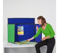 Exhibition Display Panel Kit with a Clip on Header | Double-Sided Quince Green/Royal Blue with Black PVC Frame | (Landscape) -Ideal for Table or Desk top displays | Great for Healthcare & Education