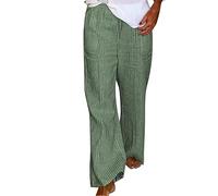 Exhloag Womens Petite Linen Trousers Loose Womens Clothing Summer Solid Color Elastic Waist Cotton Wide Leg Pants Casual Loose Lace Up Pants for Women Winters Joggers Plain Gym (JBT0315A-Green, M)