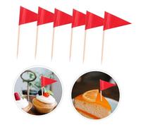 EXHUMKY 100pcs Red Toothpick Flags Mini Triangle Decorative Toothpicks for Appetizers Cupcakes Cheese Fruit Party Decorations