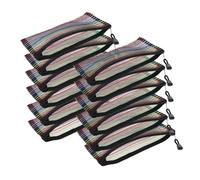 EXHUMKY 12pc Mesh Zipper Pouch Bags with Vibrant Stripes Document Organizer for School Office Stationery Quick Access Makeup and Travel Storage Colorful Multi-Pouch Design