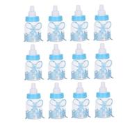EXHUMKY 12pcs Mini Shower Favor Boxes Clear Plastic Bear Bottle Candy Jars with Ribbon Bow for Party Decorations Small Treat Storage and Portable