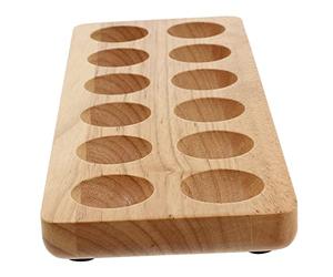 EXHUMKY 1pc Wooden Egg Holder Stand Rubberwood Cavity Kitchen Egg Storage Rack for Fridge Durable and Practical Compact Design for Space-saving Use