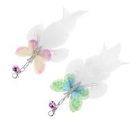 EXHUMKY 2pcs Cat Butterfly Teaser Toys Replacement Interactive Toys with Artificial Plume for Indoor Cats and Kittens Includes Pink and Green Butterflies