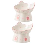 EXHUMKY 2pcs Ceramic Elevated Cat Bowl with Neck Support Raised Pet Feeder Bowls Anti-spill Design Comfortable Tilted Feeding for Cats Indoor Use