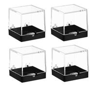 EXHUMKY 4pcs Small Clear Display Boxes for Rock Collection Mineral Specimen Storage with Labeling System Miniature Stone Collection Cases for Jewelry Samples Black Base