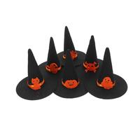 EXHUMKY 6pcs Small Felt Halloween Witch Hats for DIY Decoration Wicked Decor for Party Cosplay Costume Accessories with Skull Spider Cat Elf Pumpkin Festive Home and Festival