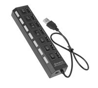 EXHUMKY 7-port USB 2.0 Hub High-speed Multi USB Port Splitter with LED Indicator for Laptop and Computer Black Dc5.00v