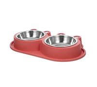 EXHUMKY Ant-resistant Double Cat Bowl with Stainless Steel Basins and Plastic Base No Spill Design for Small to Medium Pets Indoor Outdoor Feeder for Food and Water