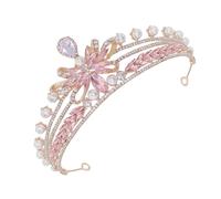 EXHUMKY Bridal Crown Headband Rhinestone Crown Zinc Alloy Pink Imitation Pearls Versatile Design Not Easy to Deform for Bride Wedding and Dinner Parties