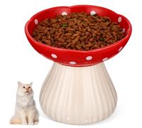 EXHUMKY Elevated Cat Feeding Bowl Ceramic Wide Cat Bowl Stable and Tip Resistant Design Charming Mushroom Shape Promotes Healthy Posture and Digestion