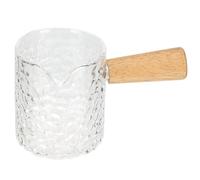 EXHUMKY Hammered Glass Milk Pitcher with Acacia Wood Handle Japanese Style Striped Latte Art Coffee Cup for Afternoon Tea Hot Syrup Salad Dressings and Coffee Serving