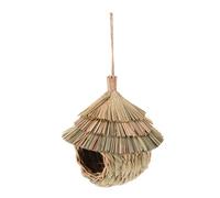 EXHUMKY Handmade Hanging Bird Nest Handwoven Natural Grass Hummingbird House Weatherproof Outdoor Garden Bird Hut for Finches Parrots Easy Installation Durable Straw Construction