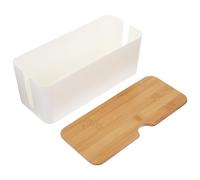 EXHUMKY Large Capacity Cable Management Box Bamboo and Hips Material Multi-functional Use Detachable Design White Cord Hider Box for Office