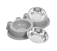 EXHUMKY Non-spill Small Dog Food Bowl with Double Stainless Steel Cat and Puppy Feeder Plastic Base Pet Feeding Dish for Indoor Outdoor Use Easy to Clean Anti-ant Design