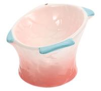 EXHUMKY Pink Ceramic Cat Food Dish with Fish Shape Design, Elevated Tilted Shallow Bowl for Pets, Holding Food and Snacks with Long Serving Time, for Household Treats and Feeding Cats