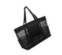 EXHUMKY Portable Beach Mesh Tote Bag for Travel and Storage Sandproof Design for Collecting and Shells Organizing Bathroom Essentials Black
