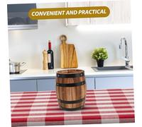 EXHUMKY Rustic Wooden Utensil Holder Carbonized Oak Storage Pot with Retro Grain Pattern Multipurpose Cutlery Organizer for Dining Table Outdoor Picnics and Party Utensil Storage