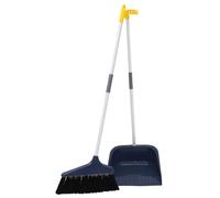 EXHUMKY Soft Bristle Broom and Dustpan Set, Long Handle Hair Cleaning Broom with Stable Dustpan, Home Floor Sweeping Tool for Indoor Household Cleaning, Blue