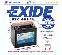 Exide AGM Motorcycle Motorbike Battery ETX14-BS Replaces YTX9BS