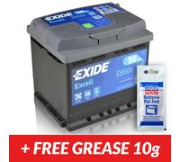 EXIDE EB500 EXCELL CAR BATTERY 50Ah 450A 079SE - 012 + Clamp Grease 10g