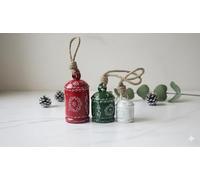 Eximious India Christmas Cow Bells, Set of 3, Rustic Red Green White, Metal Jingle Bells for Tree Wreath Holiday Decor