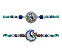 Eximious India Rakhi for Brother Set of 2 with Greeting Card - Designer Handmade Rakhi Thread for Bhaiya, Raksha Bandhan Set for Brother, Traditional Rakhi Bracelet for Men - Krishna Design
