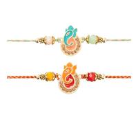 Eximious India Rakhi For Brother - Set of 2 With Greeting Card for Bhaiya Traditional Pendant For Raksha Bandhan Designer Rakhi Thread for Bhaiya (Design 1)