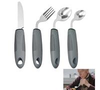 EXIN DECHEN 4-Piece Parkinson Cutlery, Parkinson Aid, Grey, Bending Cutlery for Seniors, Handle Thickening Cutlery for Elderly, Disabled, Arthritis, Parkinsons, Tremors, Affected People