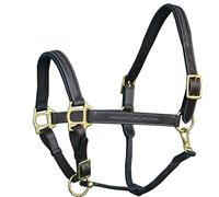 Exion Six Fancy Stitch Leather Padded Cushioned Horse Halter-Brass Hardware | Adjustable Chin and Throat Snap Halter | Replaceable Crownpiece Halter | Quick Release | Black, Havana Brown | Full