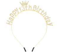 EXIPSAT Birthday Crown Golden Headband with Happy 13th Birthday & Rhinestones Elegant Headpiece for Birthday Girls