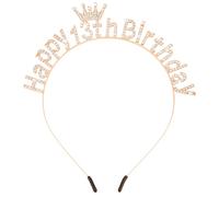 EXIPSAT Birthday Crown, Rose Gold Headband with "Happy 13th Birthday" & Rhinestones, Elegant Headpiece for Birthday Girls