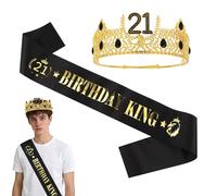 Exipsat Birthday Crown Sash Set, Golden Crown for Men, 21st Birthday King Costume, Birthday Decoration