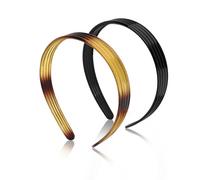 Exipsat Pack of 2 Wide Headband with Non-Slip Teeth, Black & Gold Gradient Acetate Headband, Stylish Headband for Women