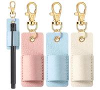 Exircy 3 Pcs Pen Holder for Lanyard Anti-Lost PU Leather Lanyard Pen Clip Portable Pouch Badge Pens Holder for Pencil Badges Clipboard Office (Pink, White, Blue)