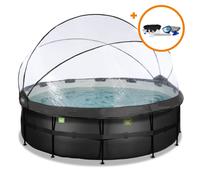 EXIT Black Leather Pool 14ft x 48in with Sand Filter Pump and Dome and Accessory Set - Black