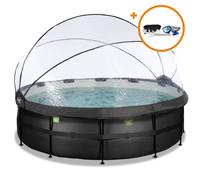 EXIT Black Leather Pool 15ft x 48in with Sand Filter Pump and Dome and Accessory Set - Black