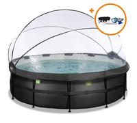 EXIT Black Leather Pool 16ft x 48in with Sand Filter Pump and Dome and Accessory Set - Black