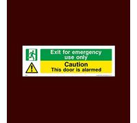 Exit for emergency use only - Caution this door is alarmed Sticker/Self Adhesive Sign - Fire, Push Bar/Pad, Disabled Fire Exit, Assembly, Break Glass, Lift - (EE26)