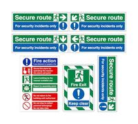 Exit Sign - Exit Signs, Warning Signs, Pack of 7 Self-Adhesive Stickers Made of Safety Paper for Indoor and Outdoor Use, School Offices, Garage, Hallways, Hospitals, Warehouses